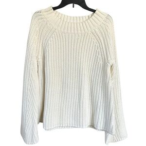 Bell Sleeve White Cotton Blend Knit Sweater